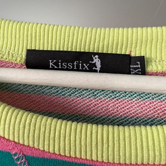 Pink and green striped sweatshirt with contrasting cuffs. Sz. XL - Picture 4 of 5